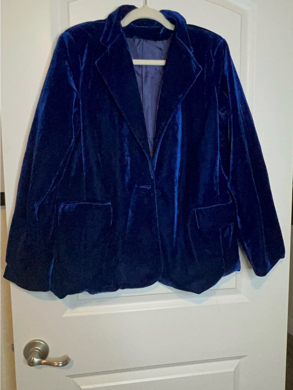 Plush Velvet Blazer Jacket in Navy Blue